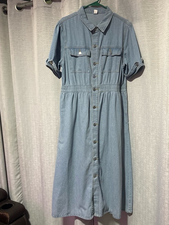 Dresses & Skirts - Light Blue Denim Dress - Casual Button-Front